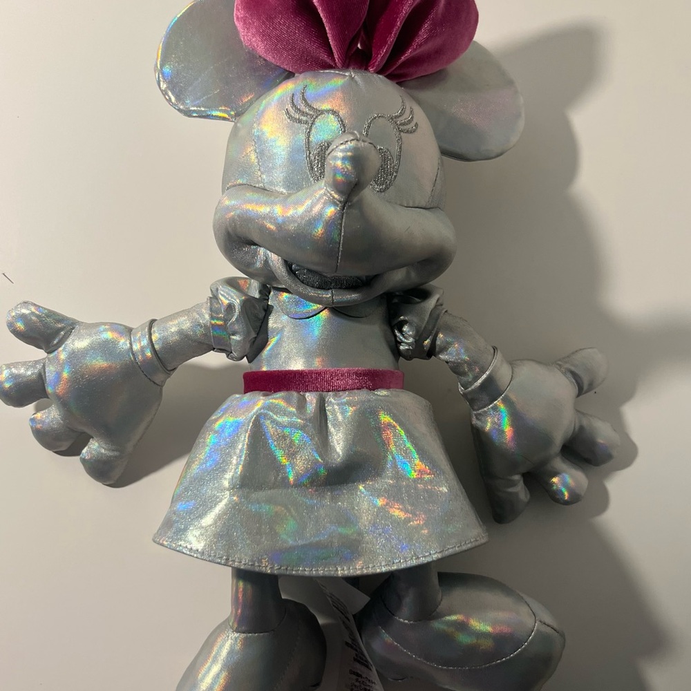 Disney Minnie Mouse 100th Anniversary Silver and Pink Shiny Silky Plush. - Picture 6 of 7